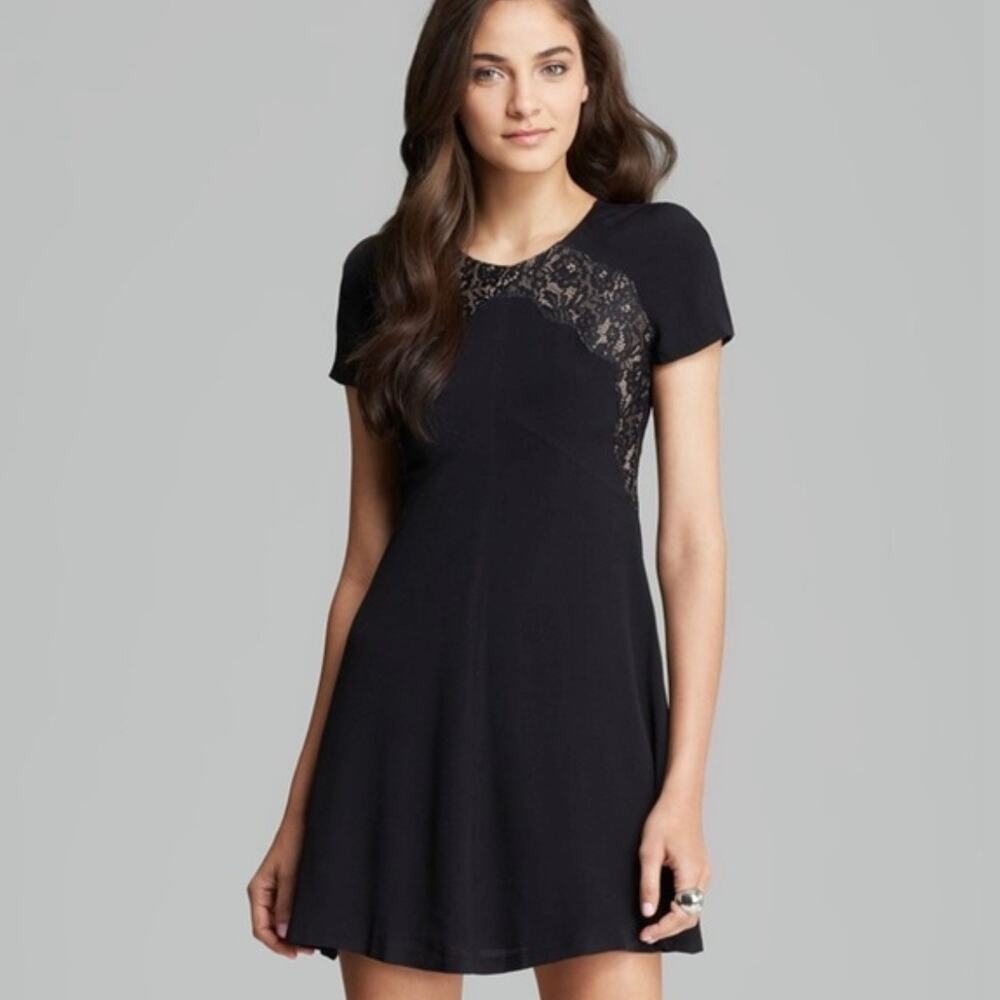 Rebecca Taylor‎ Black Lace Fit Flare Dress Short Sleeve Size 6